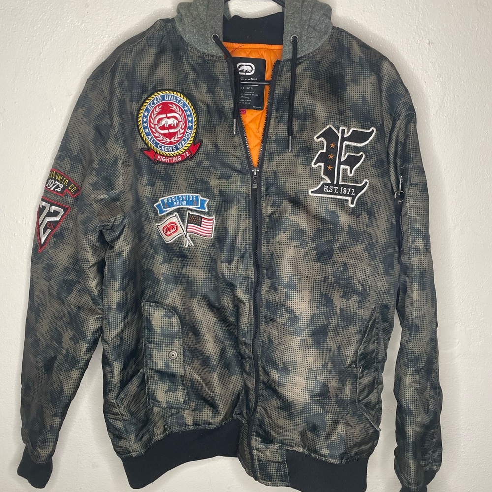 Echo Untld Bomber Green Camo Jacket Patches All Crews Major Hoodie men’s Large